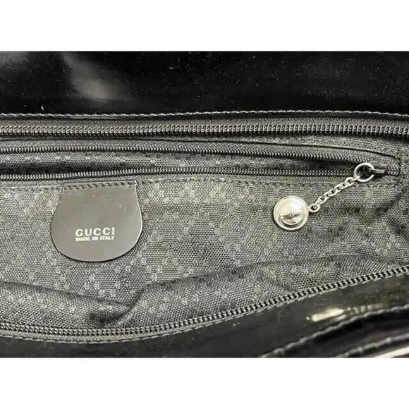 GUCCI Black Nylon Patent Tote Handbag Purse Women Laptop Business Overnight Hobo - Picture 3 of 15